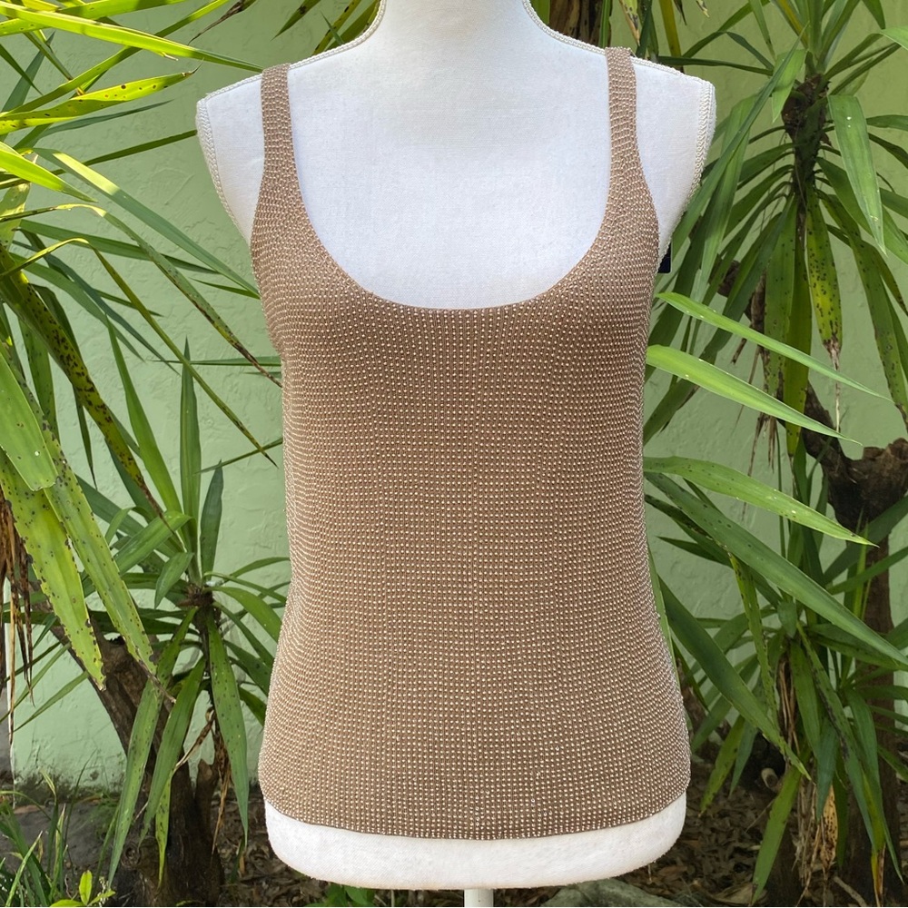 Linda Allard Hand Beaded Tan Tank Top